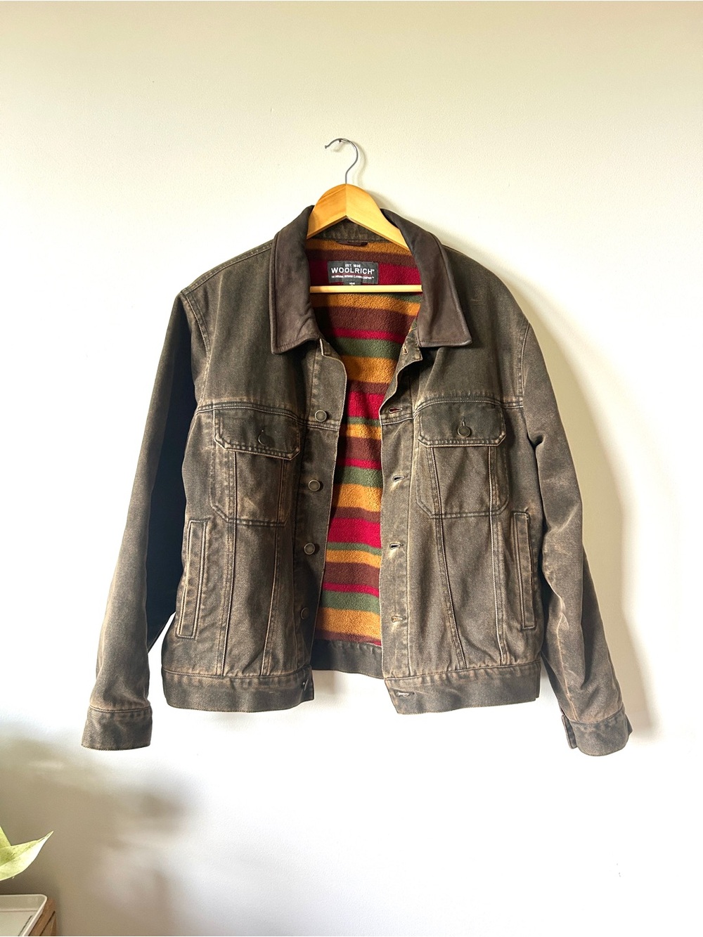 Vintage Woolrich Brown Cotton Barn Chore Jacket Fleece Blanket Lined